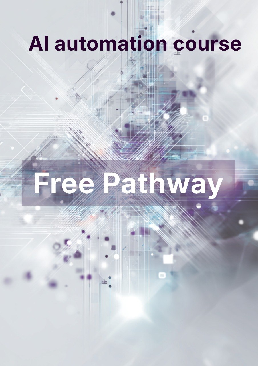 Advertisement for an AI automation course with abstract technology design and 'Free Pathway' text.