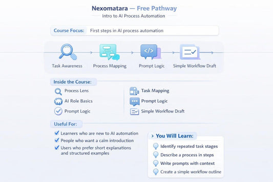 Screenshot of Nexomatara's AI process automation course overview on a white background
