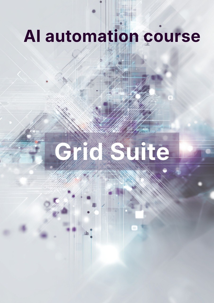 AI automation course promotional graphic with 'Grid Suite' text on a technological background