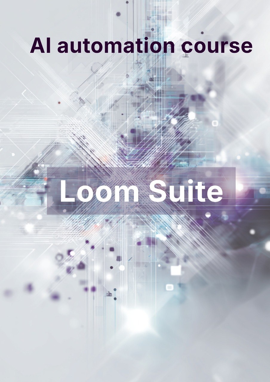 Loom Suite AI automation course with abstract technology design on a white background