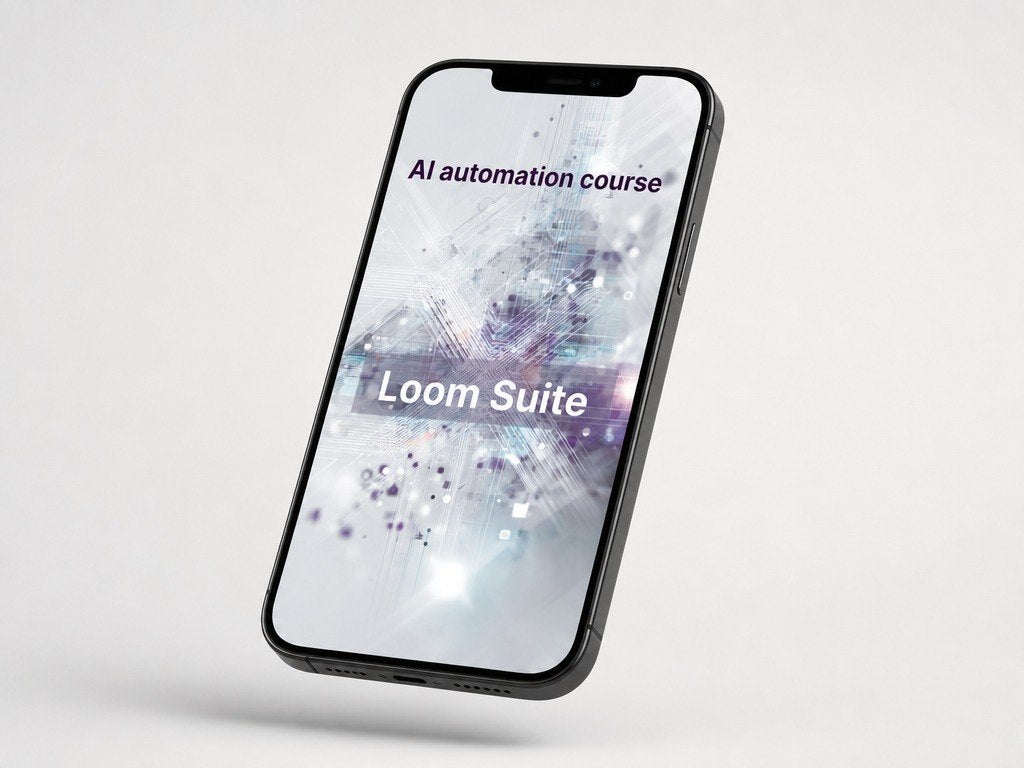 Phone displaying 'AI automation course' and 'Loom Suite' on a light gray background