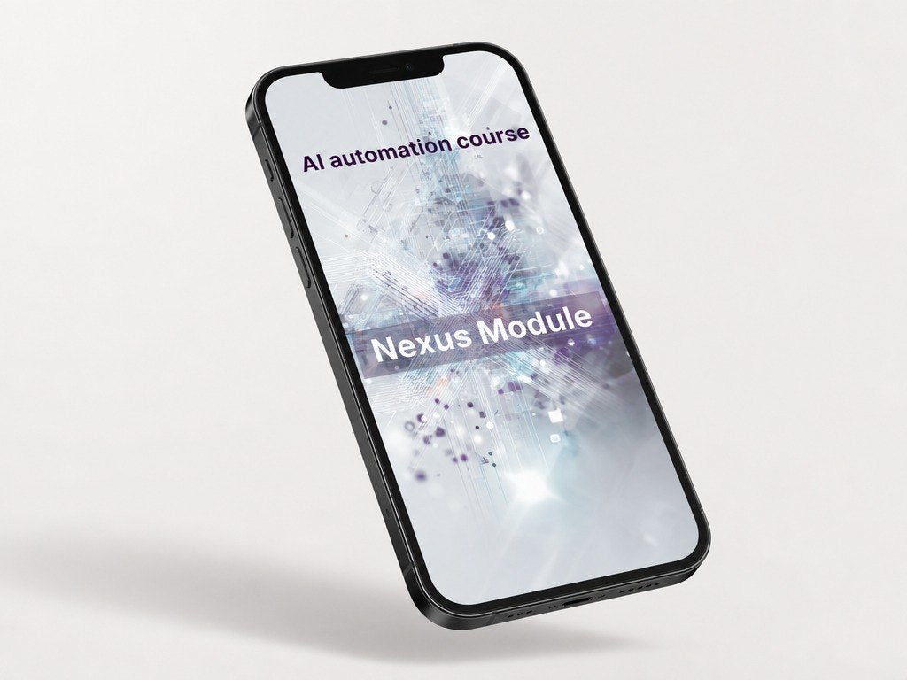 Phone displaying 'AI automation course Nexus Module' on a light gray background