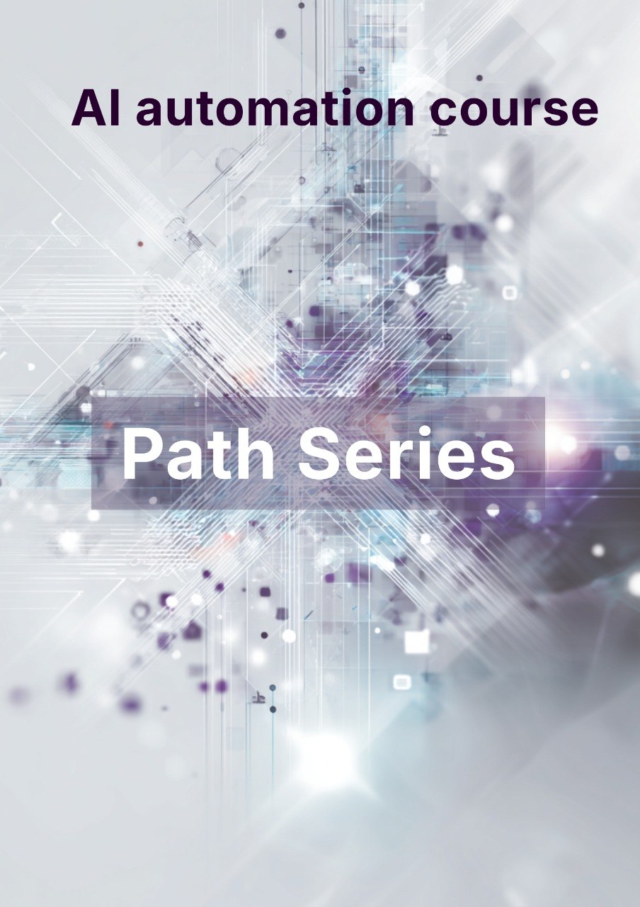 AI automation course path series with technological design elements on a light gray background