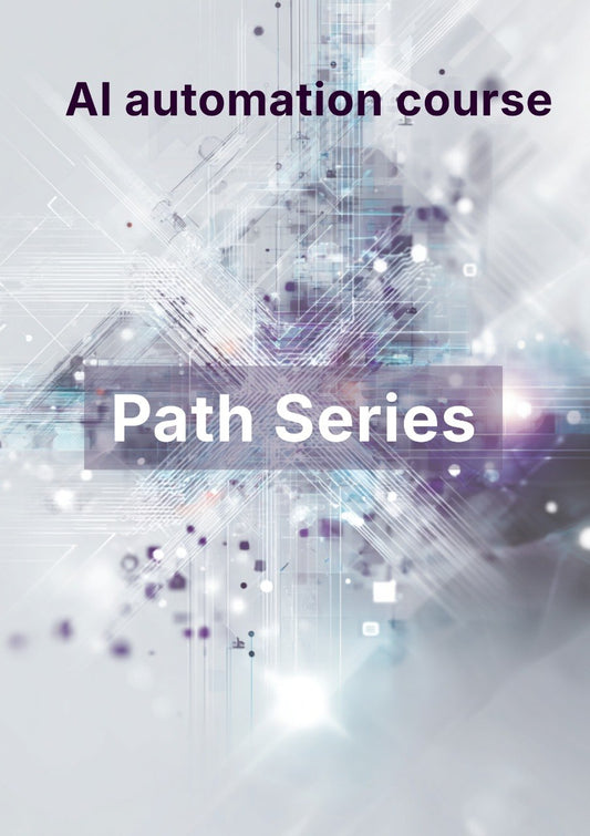 AI automation course path series with technological design elements on a light gray background