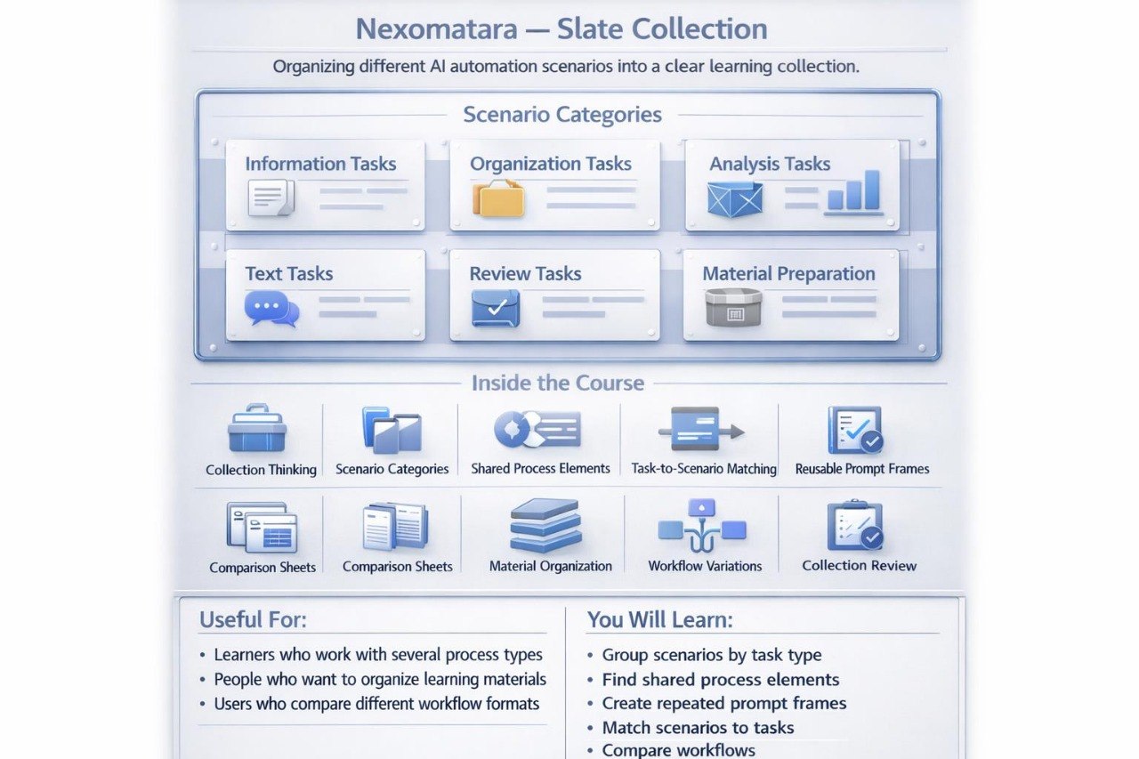 Screenshot of a software interface with task categories and features on a white background
