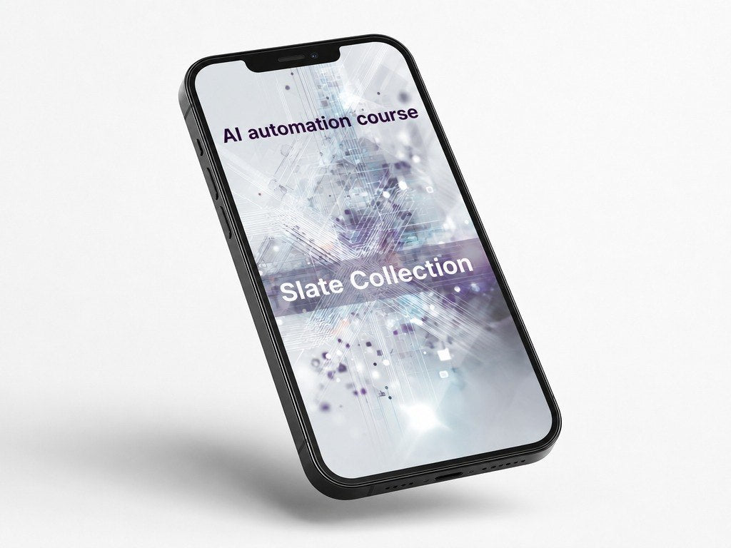 Phone displaying 'AI automation course Slate Collection' on a white background